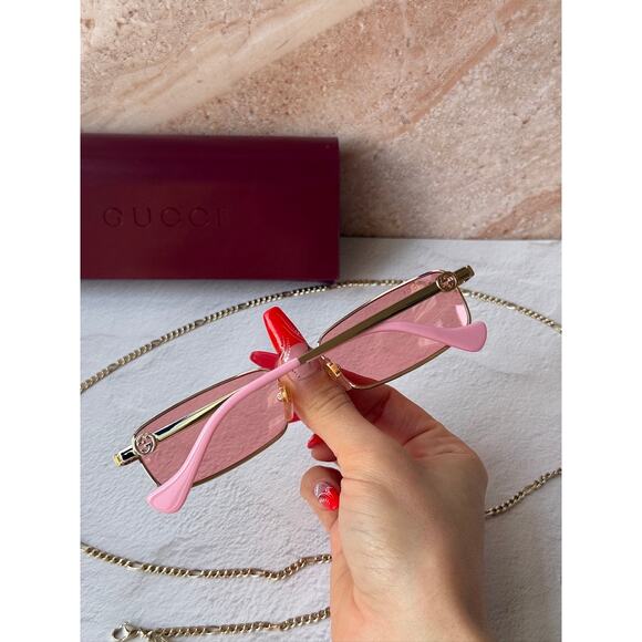 NEW Gucci GG1600S Gold Chain Pink Rectangule Sunglasses $650 main image 5